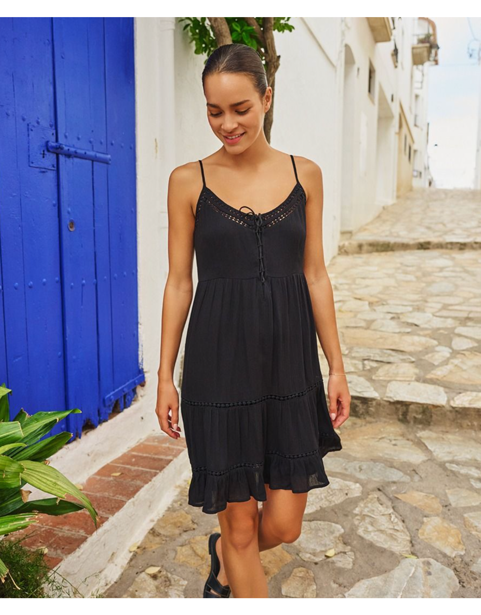 EsQualo Esqualo - Spaghetti Strap Dress with Tassel Detail