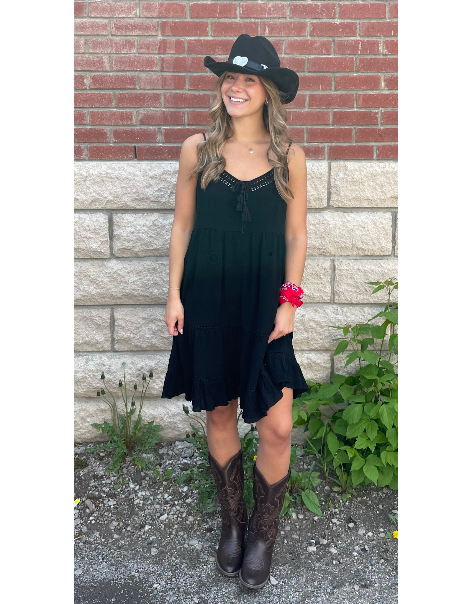 EsQualo Esqualo - Spaghetti Strap Dress with Tassel Detail