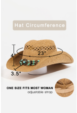 Fame Accessories Beaded Decor Straw Weave Cowboy Hat (Ivory)