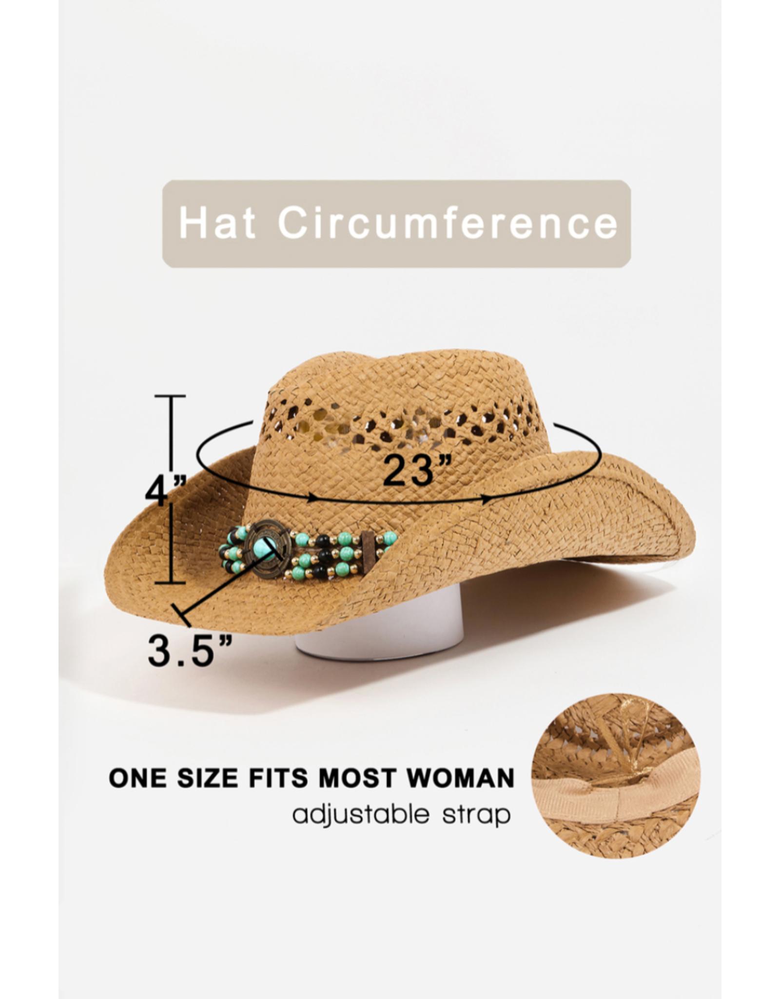 Fame Accessories Beaded Decor Straw Weave Cowboy Hat (Ivory)