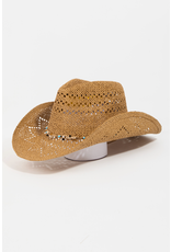 Fame Accessories Beaded Rope Straw Braid Cowboy Hat (Khaki)
