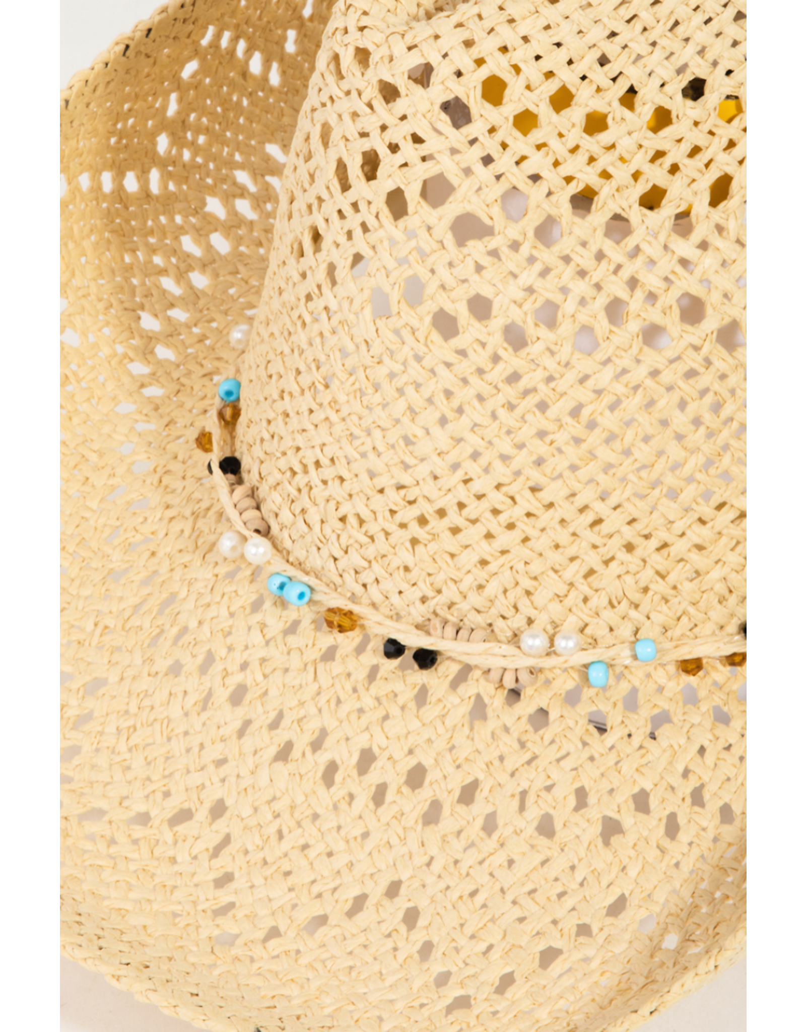 Fame Accessories Beaded Rope Straw Braid Cowboy Hat (Khaki)