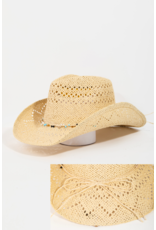 Fame Accessories Beaded Rope Straw Braid Cowboy Hat (Khaki)
