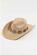 Fame Accessories Boho Disc Strap Cowboy Hat (Taupe)