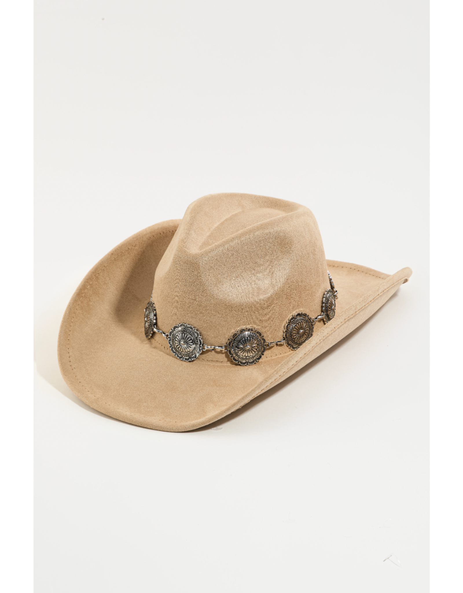 Fame Accessories Boho Disc Strap Cowboy Hat (Taupe)