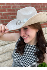 Fame Accessories Boho Disc Strap Cowboy Hat (Taupe)