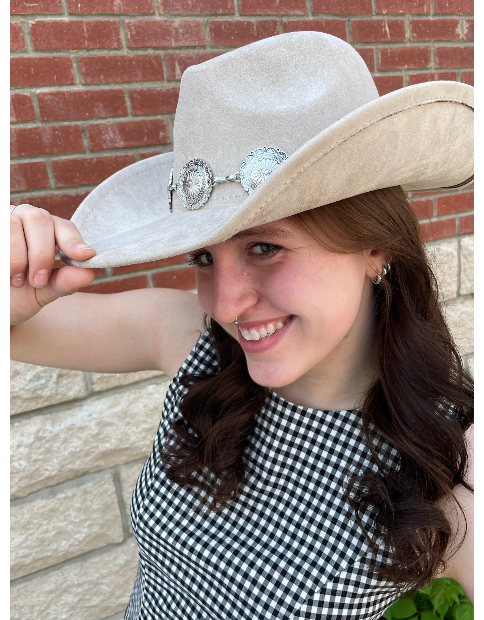Fame Accessories Boho Disc Strap Cowboy Hat (Taupe)