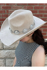 Fame Accessories Boho Disc Strap Cowboy Hat (Taupe)