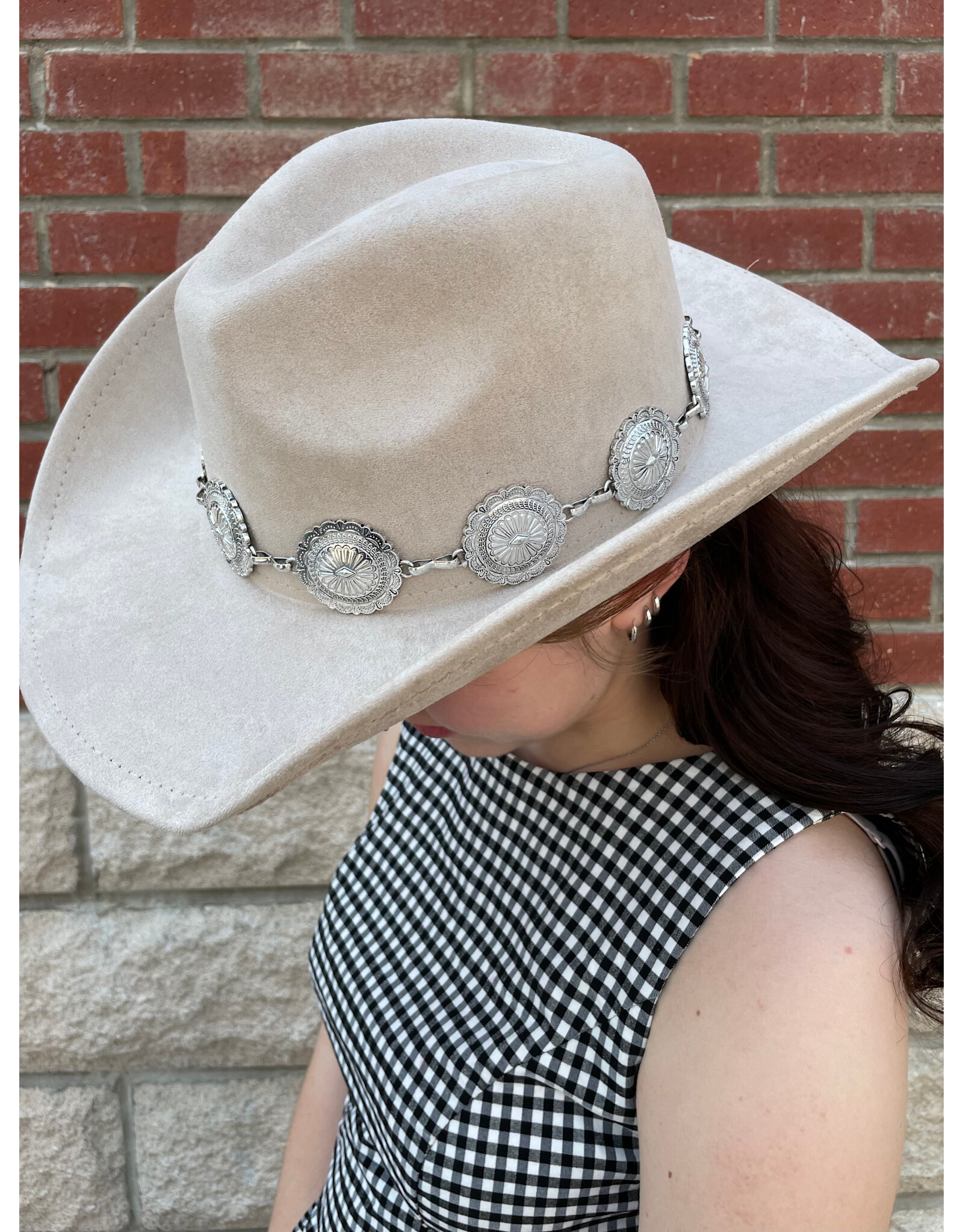 Fame Accessories Boho Disc Strap Cowboy Hat (Taupe)