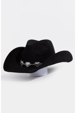 Fame Accessories Engraved Heart Charms Band Cowboy Hat (Black)