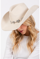 Fame Accessories Engraved Heart Charms Band Cowboy Hat (Ivory)