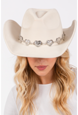 Fame Accessories Engraved Heart Charms Band Cowboy Hat (Ivory)