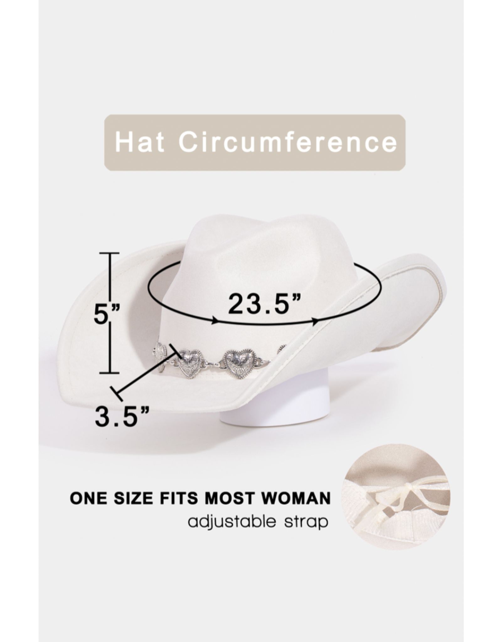Fame Accessories Engraved Heart Charms Band Cowboy Hat (Ivory)