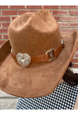 Fame Accessories Heart Buckle Cowboy Hat (Brown)