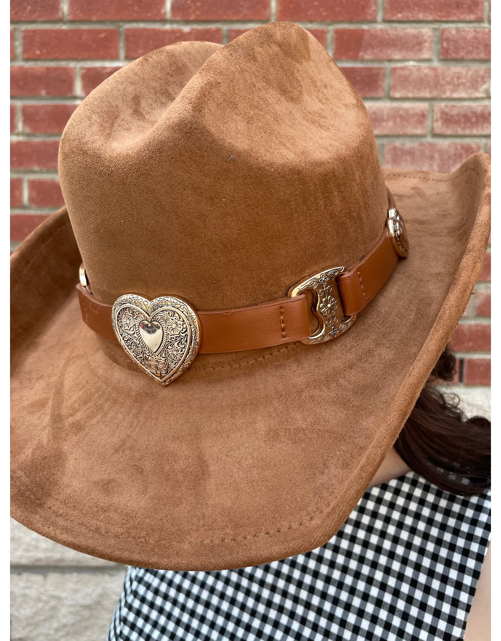 Fame Accessories Heart Buckle Cowboy Hat (Brown)