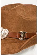 Fame Accessories Heart Buckle Cowboy Hat (Brown)