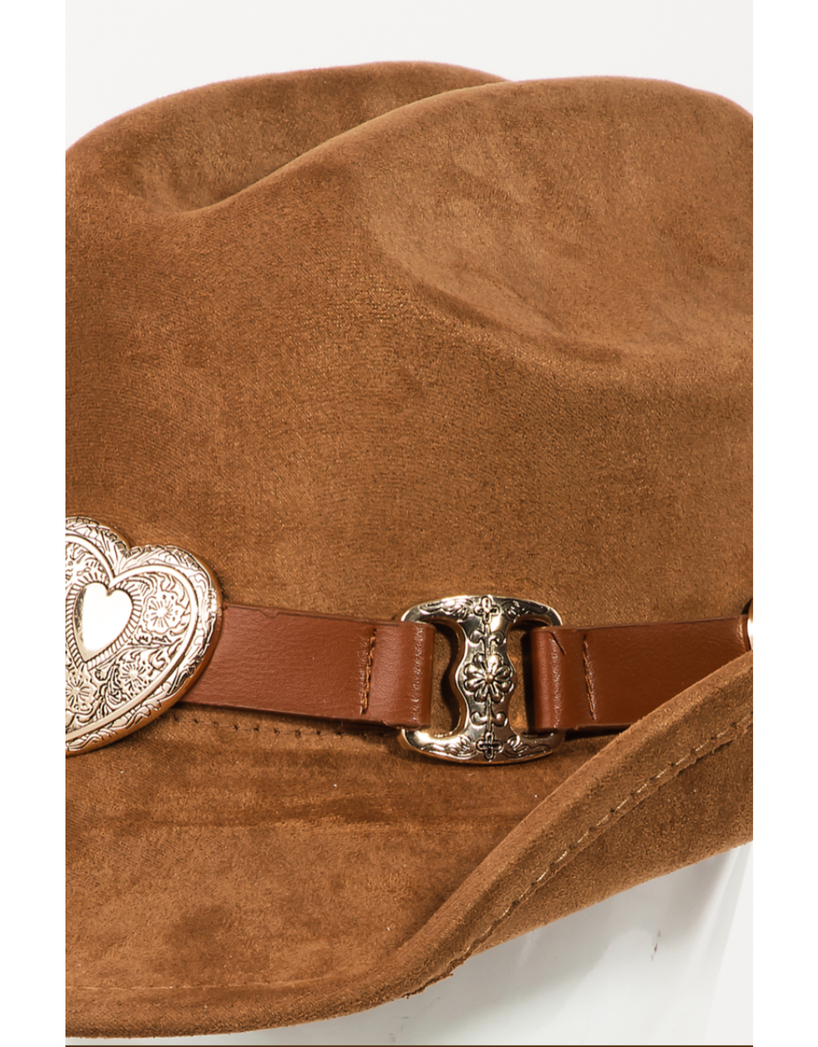 Fame Accessories Heart Buckle Cowboy Hat (Brown)