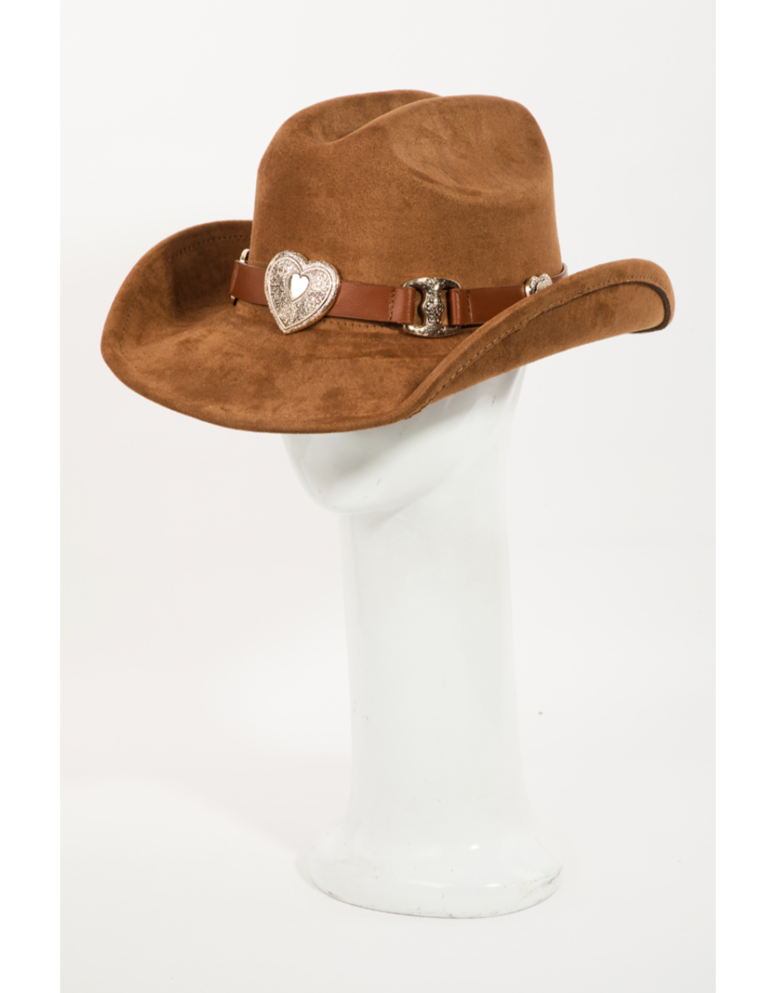 Fame Accessories Heart Buckle Cowboy Hat (Brown)