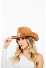 Fame Accessories Heart Buckle Cowboy Hat (Brown)