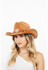 Fame Accessories Heart Buckle Cowboy Hat (Brown)