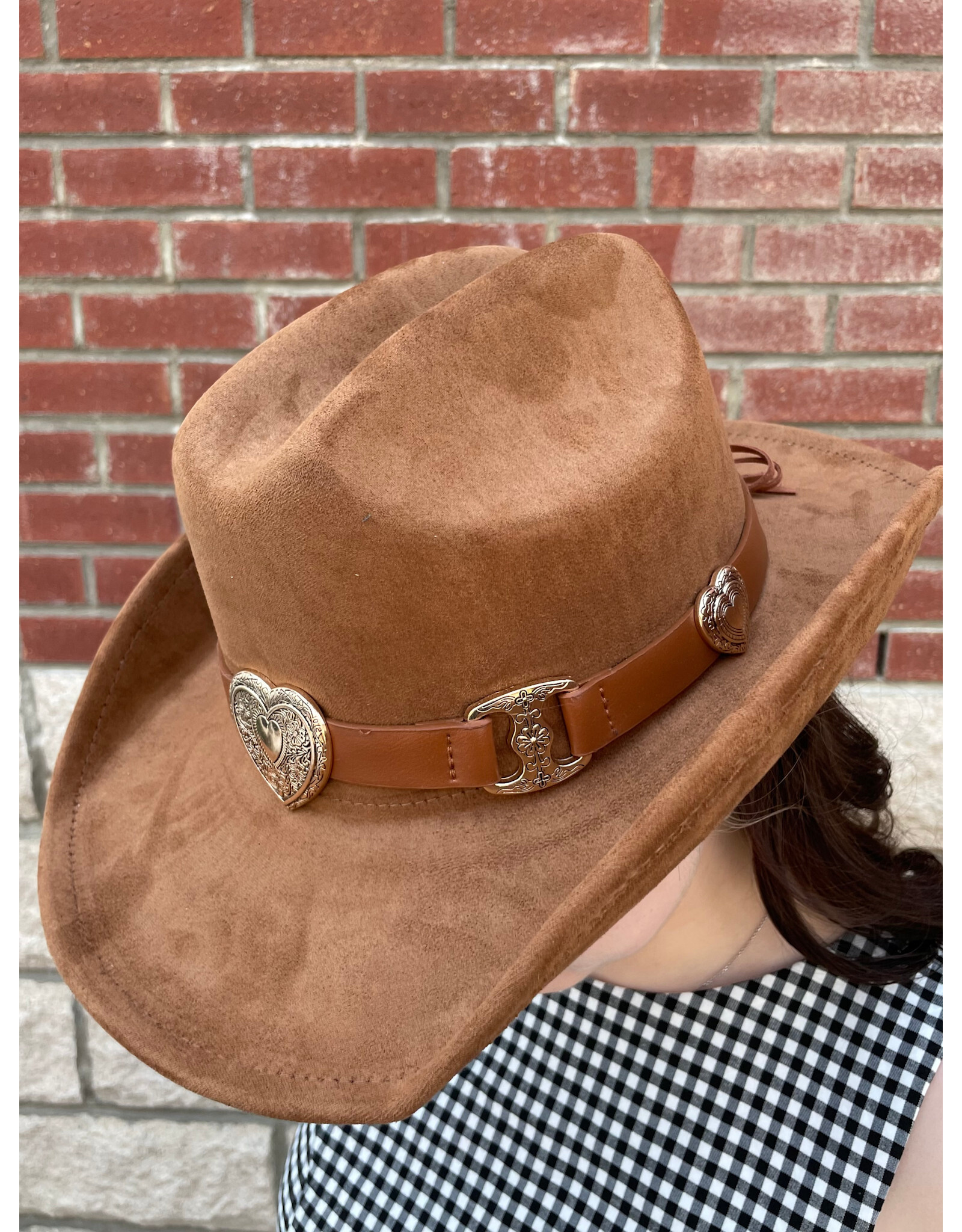 Fame Accessories Heart Buckle Cowboy Hat (Brown)