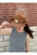 Fame Accessories Heart Buckle Cowboy Hat (Brown)