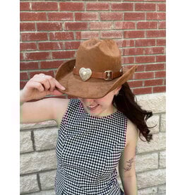Fame Accessories Heart Buckle Cowboy Hat (Brown)