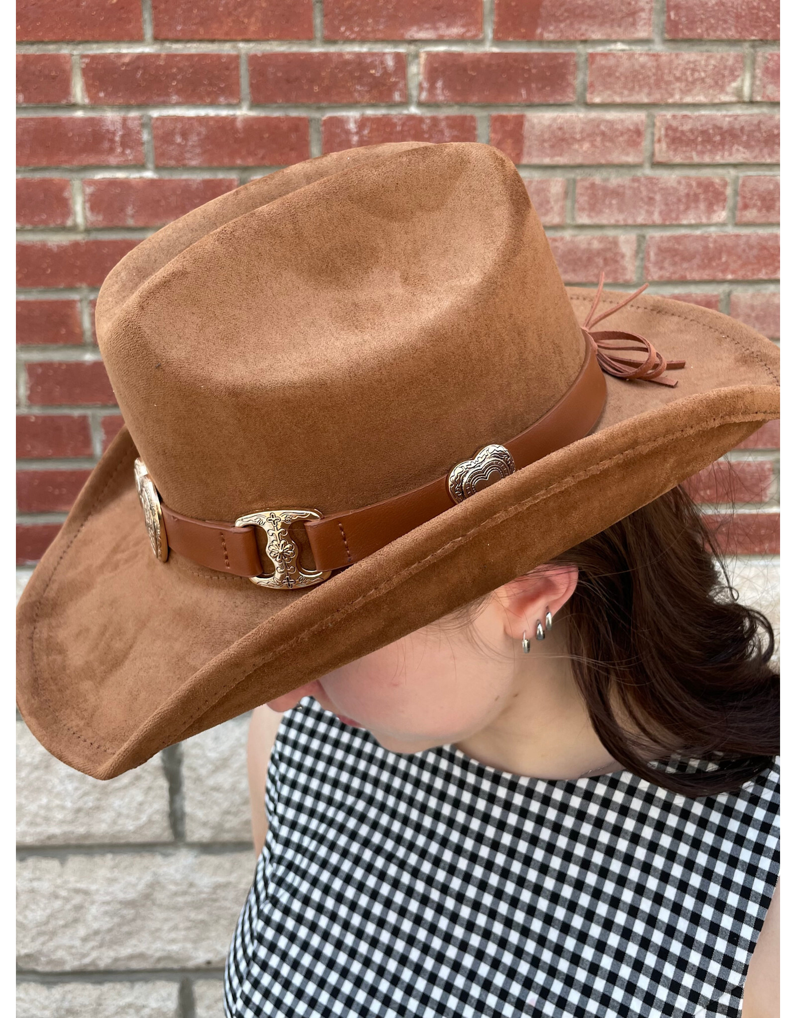 Fame Accessories Heart Buckle Cowboy Hat (Brown)