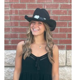 Fame Accessories Heart Buckle Cowboy Hat (Black)