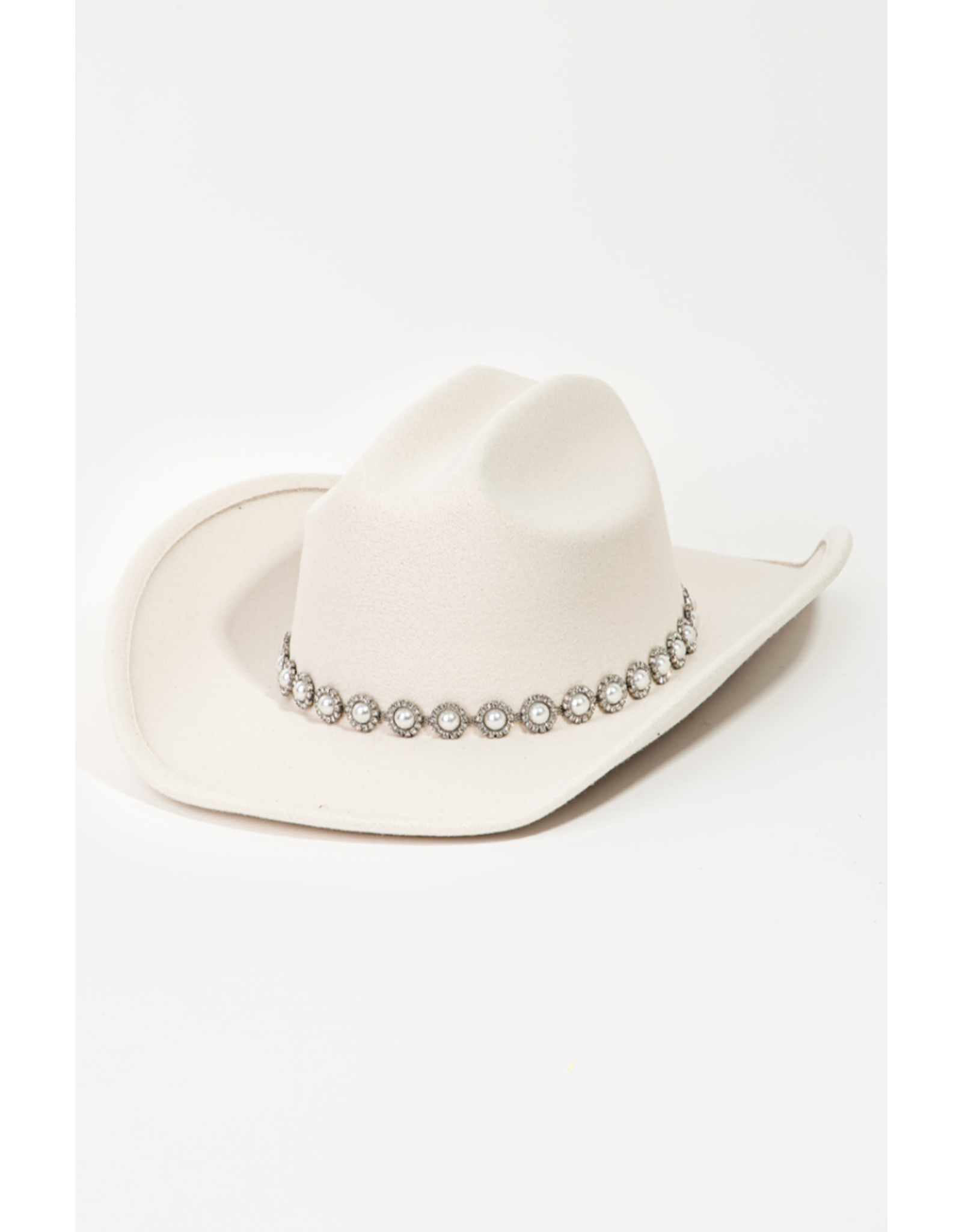 Fame Accessories Pearl Studded Cowboy Hat (Ivory)