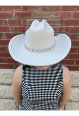 Fame Accessories Pearl Studded Cowboy Hat (Ivory)