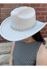 Fame Accessories Pearl Studded Cowboy Hat (Ivory)