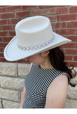 Fame Accessories Pearl Studded Cowboy Hat (Ivory)
