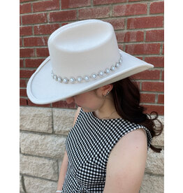 Fame Accessories Pearl Studded Cowboy Hat (Ivory)