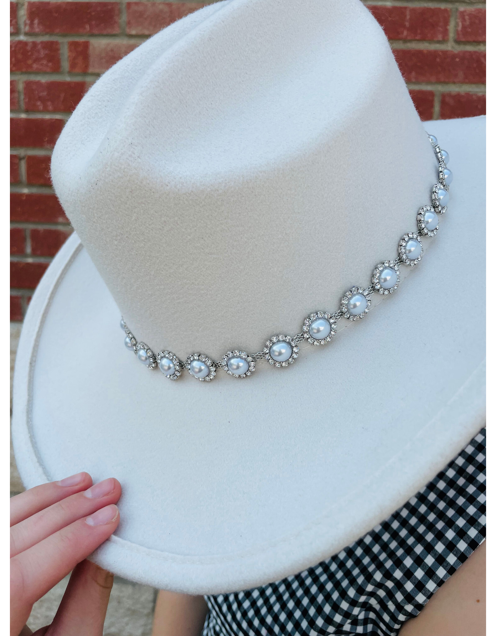 Fame Accessories Pearl Studded Cowboy Hat (Ivory)