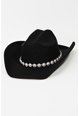 Fame Accessories Pearl Studded Cowboy Hat (Black)