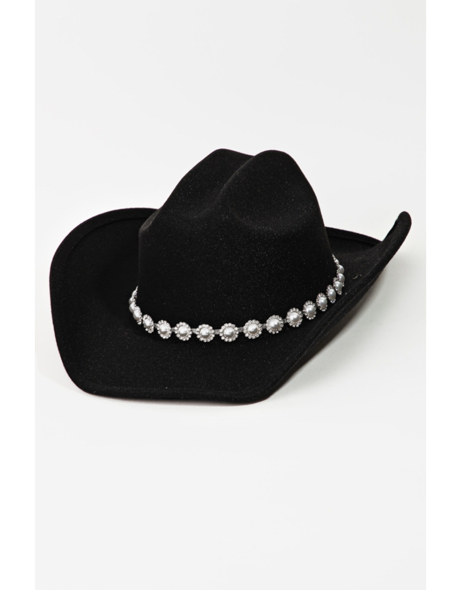 Fame Accessories Pearl Studded Cowboy Hat (Black)