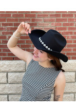 Fame Accessories Pearl Studded Cowboy Hat (Black)