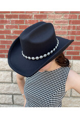 Fame Accessories Pearl Studded Cowboy Hat (Black)