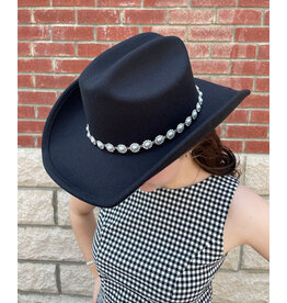 Fame Accessories Pearl Studded Cowboy Hat (Black)