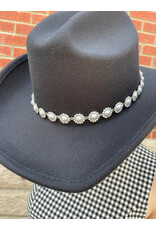 Fame Accessories Pearl Studded Cowboy Hat (Black)