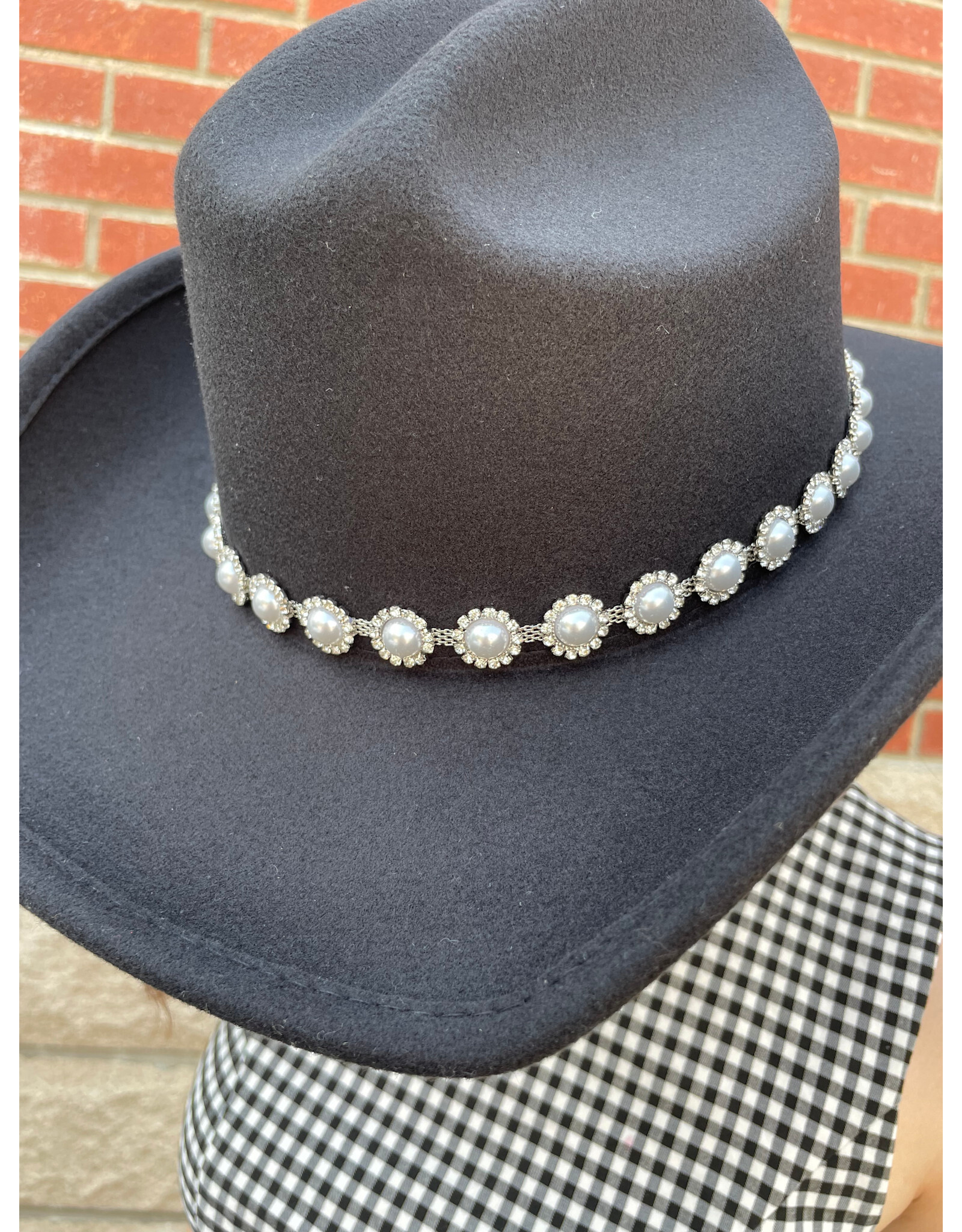 Fame Accessories Pearl Studded Cowboy Hat (Black)