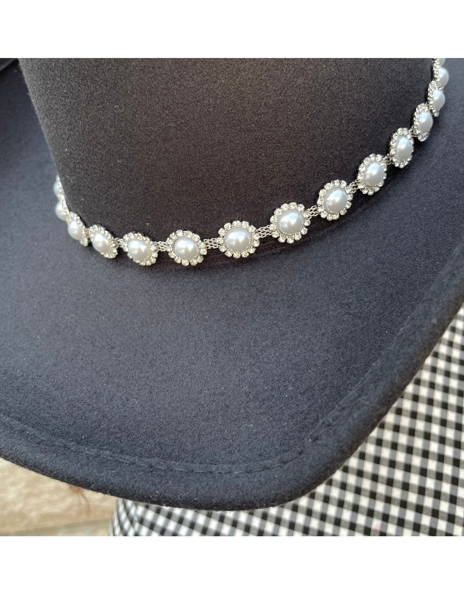 Fame Accessories Pearl Studded Cowboy Hat (Black)