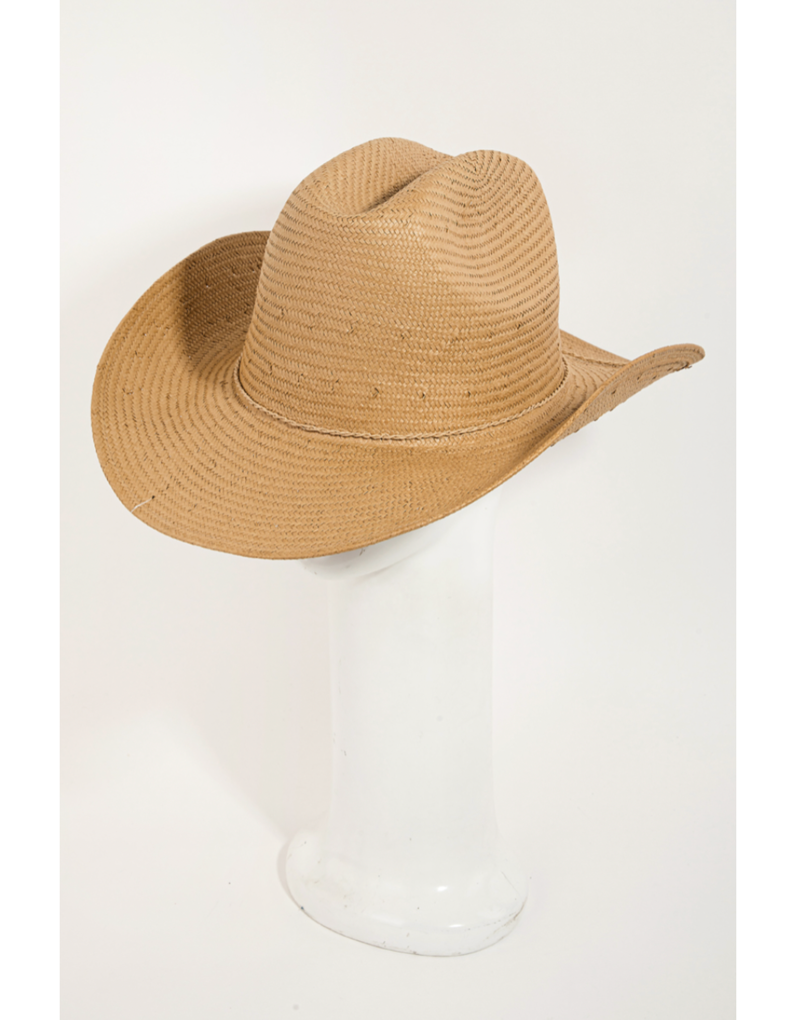 Fame Accessories Straw Braided Cowboy Hat (Tan)