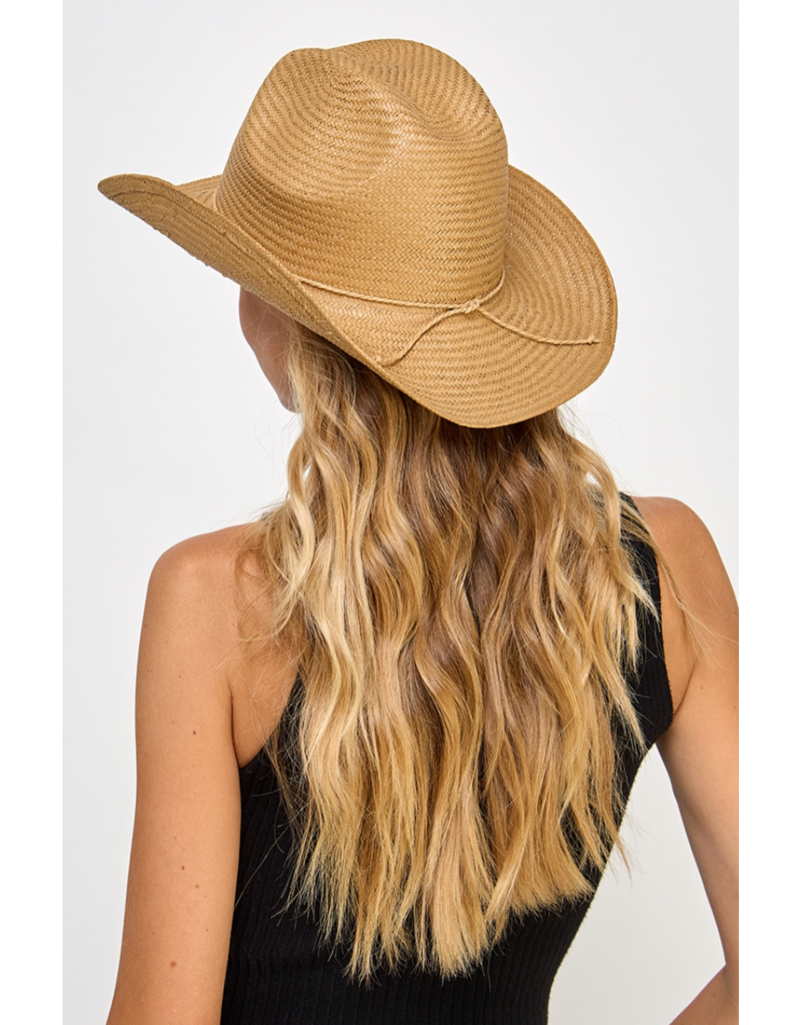 Fame Accessories Straw Braided Cowboy Hat (Tan)