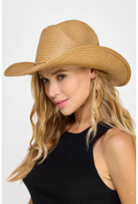 Fame Accessories Straw Braided Cowboy Hat (Tan)