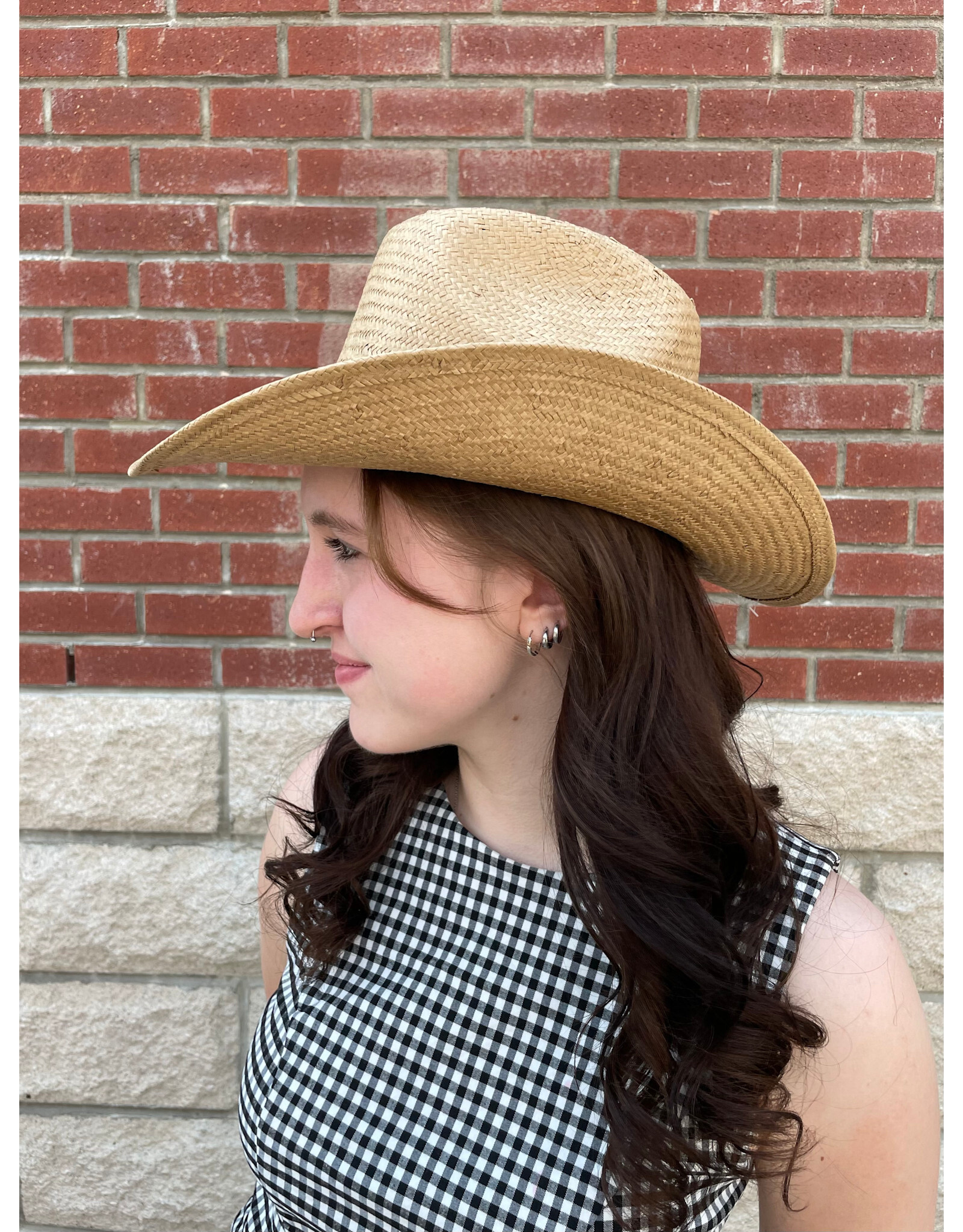 Fame Accessories Straw Braided Cowboy Hat (Tan)