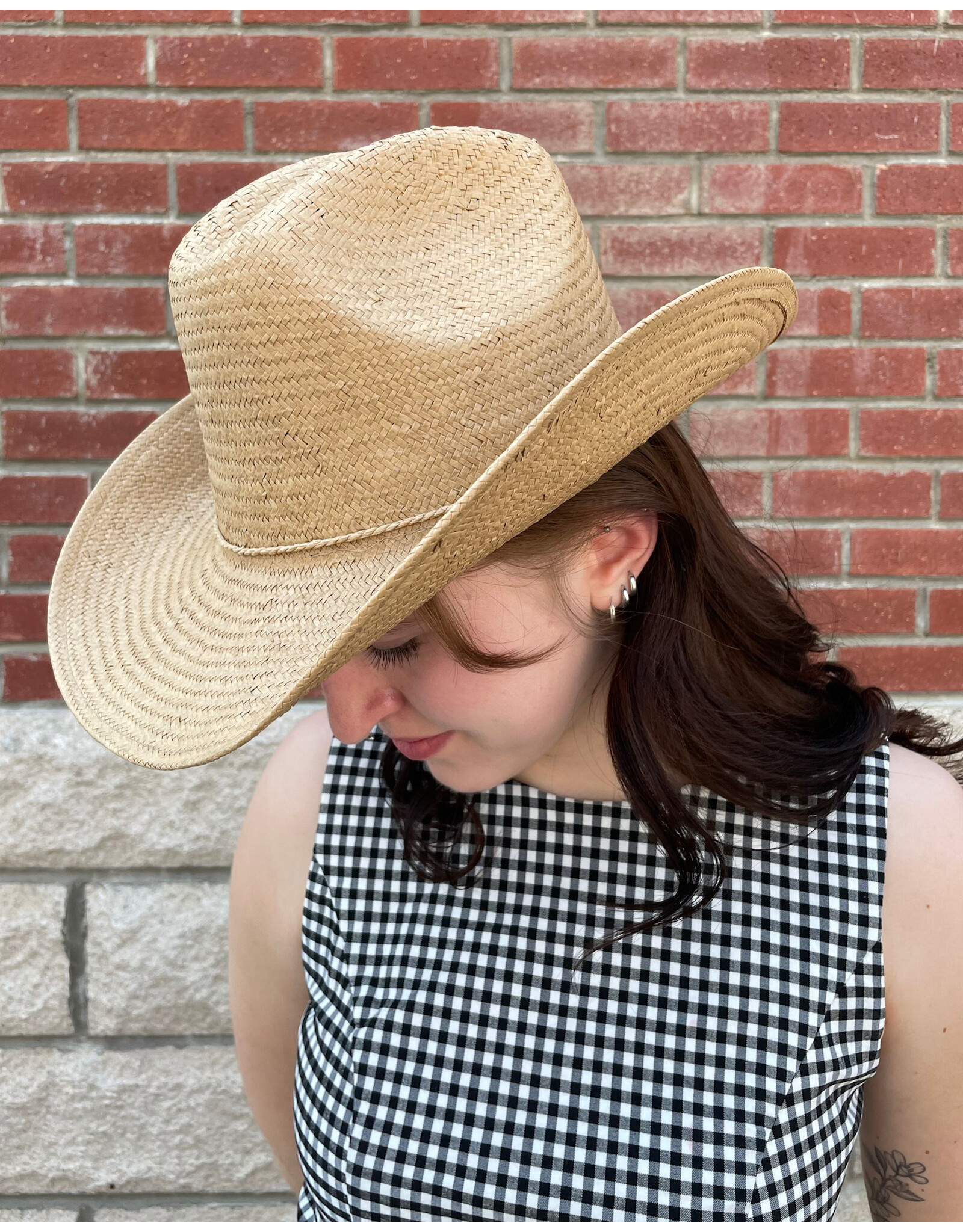 Fame Accessories Straw Braided Cowboy Hat (Tan)