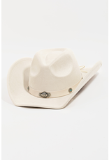 Fame Accessories Studded Ribbon Strap Western Cowboy Hat (Ivory)