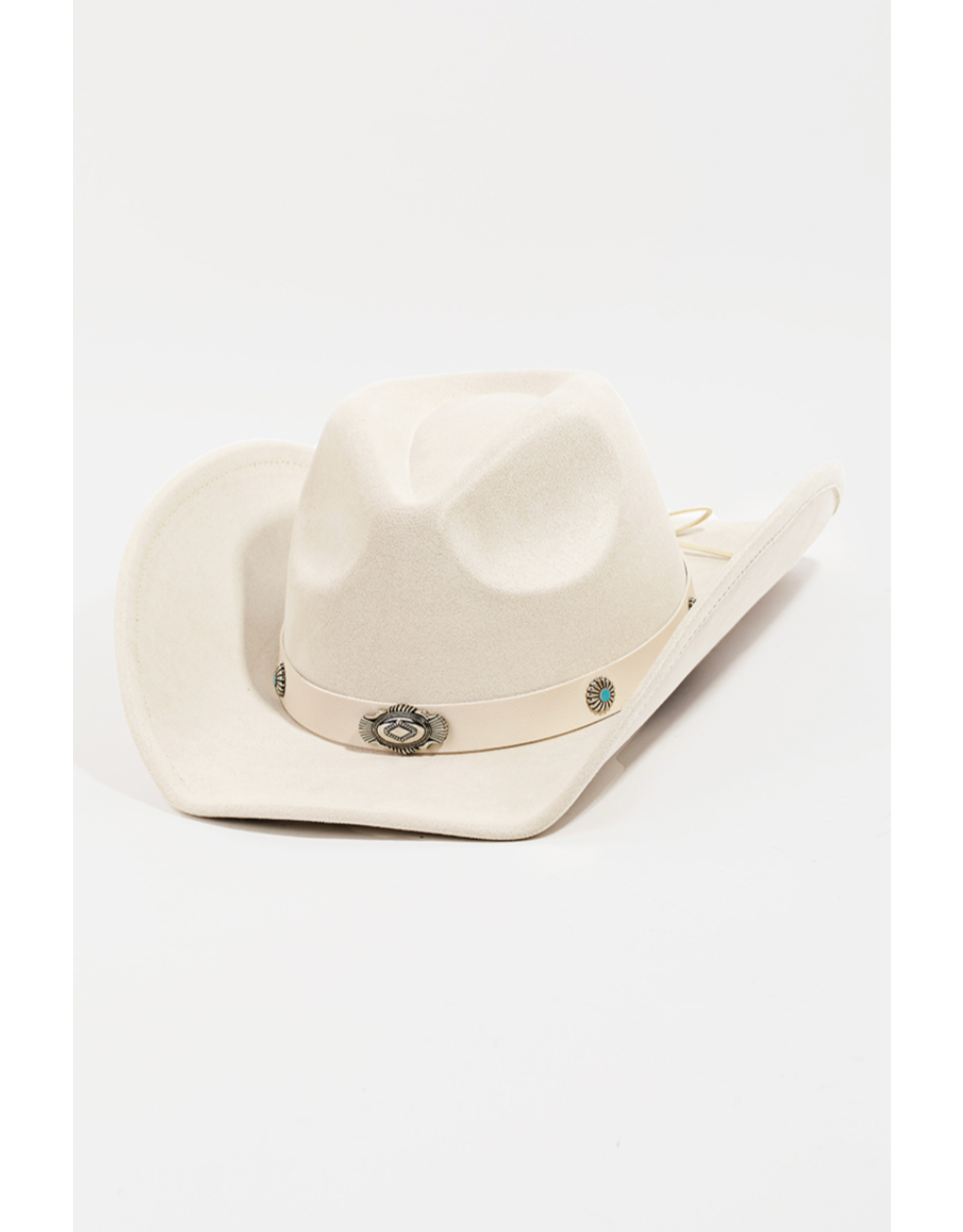 Fame Accessories Studded Ribbon Strap Western Cowboy Hat (Ivory)